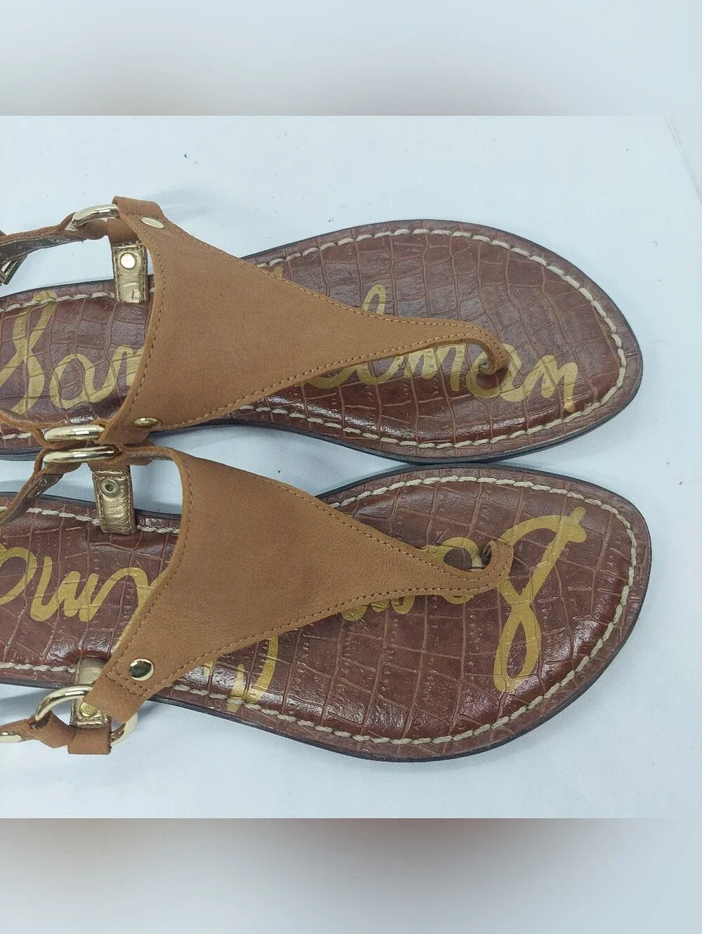 Sam Edelman Greta Sandals Brown Leather Thong Slingback Flats Womens Size 5.5M